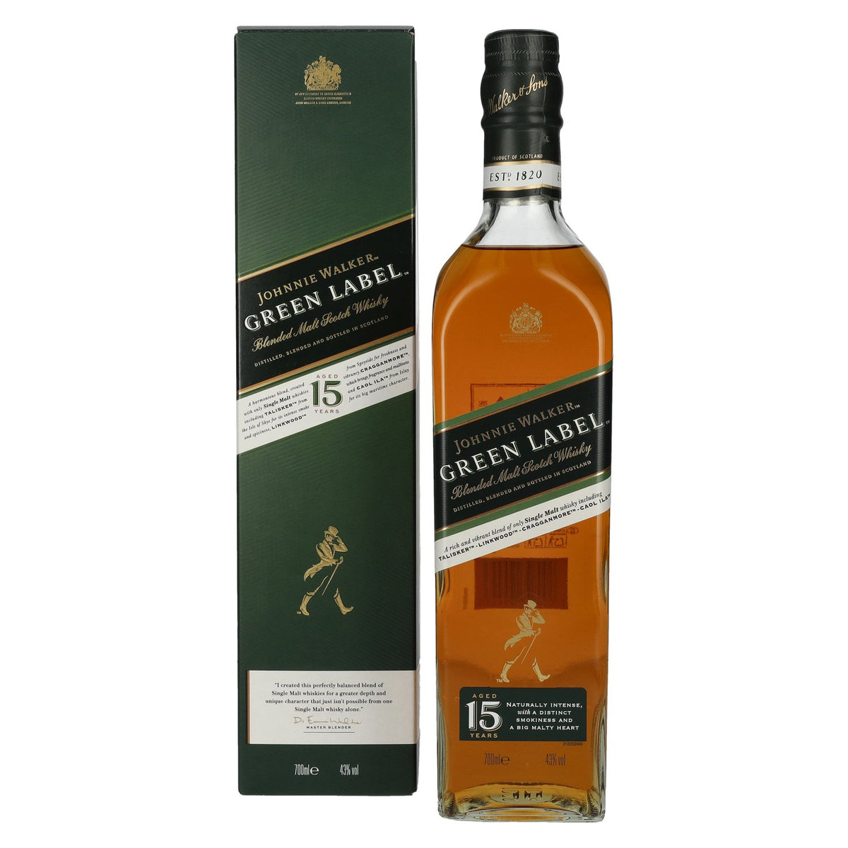 Johnnie Walker Green Label 15 Years Old 43% Vol. 0,7l en boîte cadeau