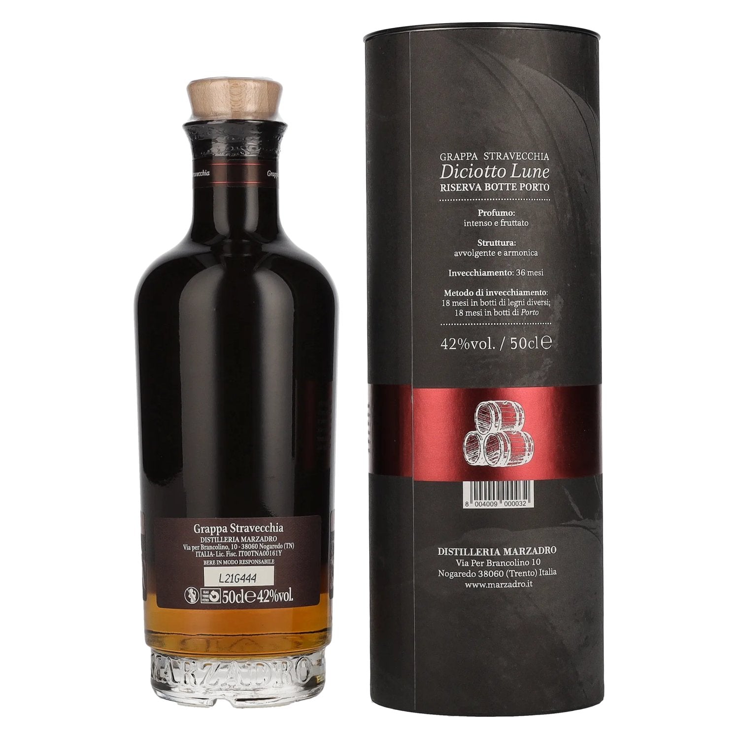 Marzadro DICIOTTO Lune Botte Porto 42% Vol. 0,5l in Geschenkbox
