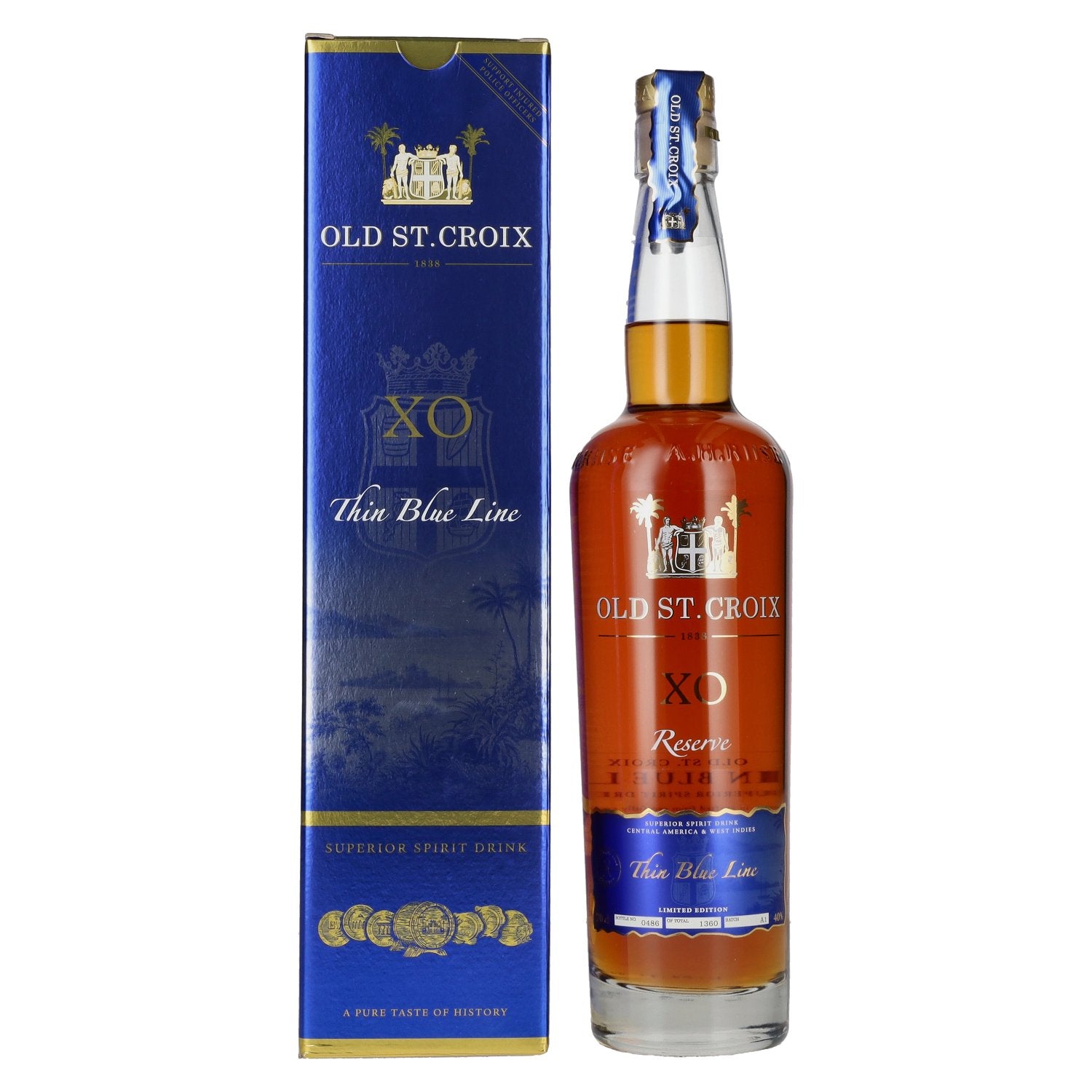 Old St. Croix A.H. Riise X.O. THE THIN BLUE LINE Spirit Drink 40% Vol. 0,7l in Geschenkbox