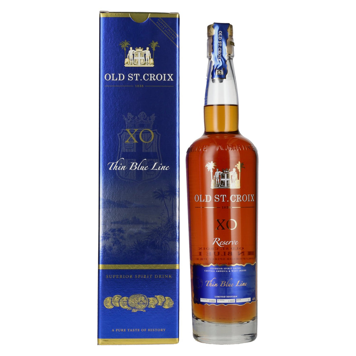 Old St. Croix A.H. Riise X.O. THE THIN BLUE LINE Spirit Drink 40% vol. 0,7l en coffret cadeau