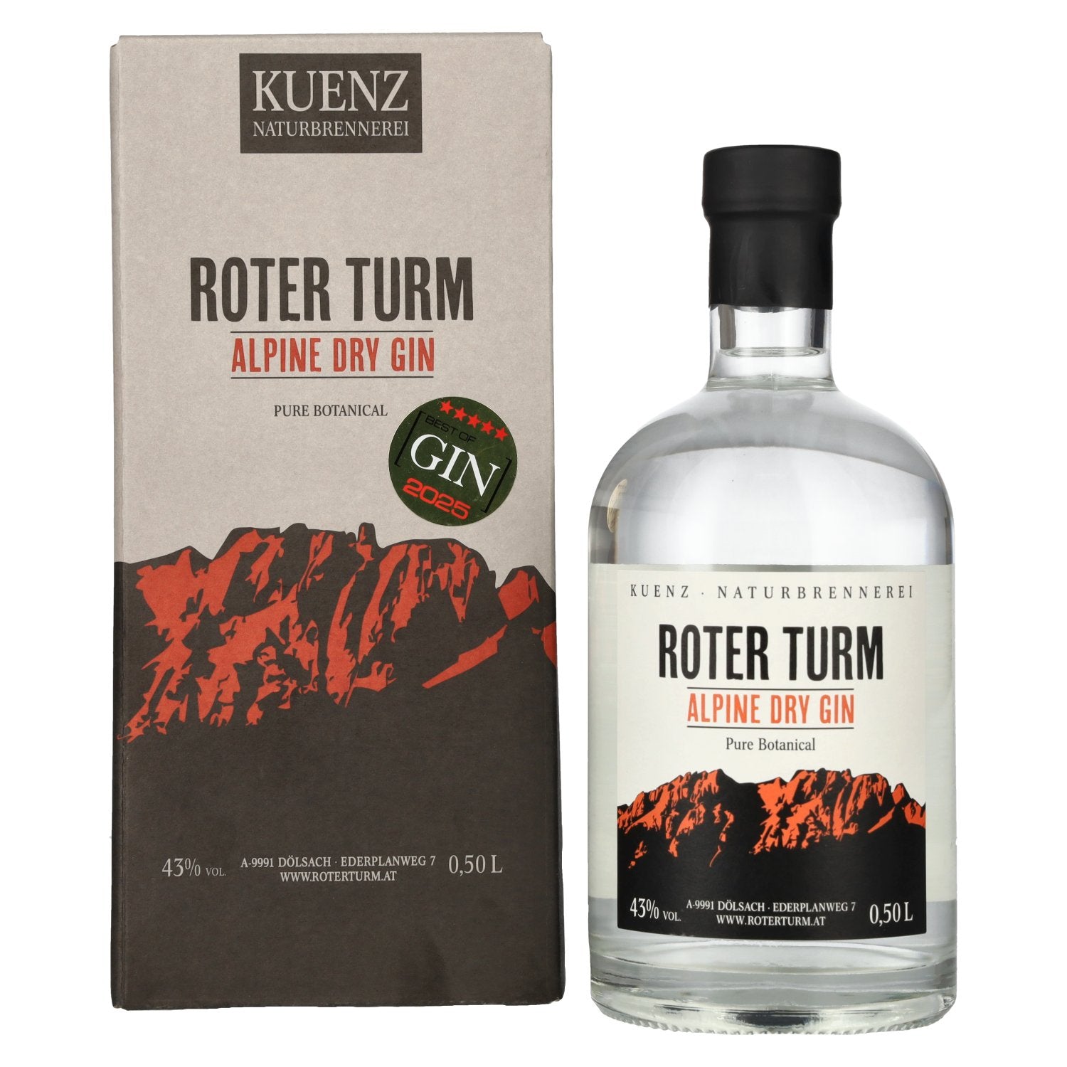 Roter Turm Alpine Dry Gin Pure Botanical 43% Vol. 0,5l en boîte cadeau