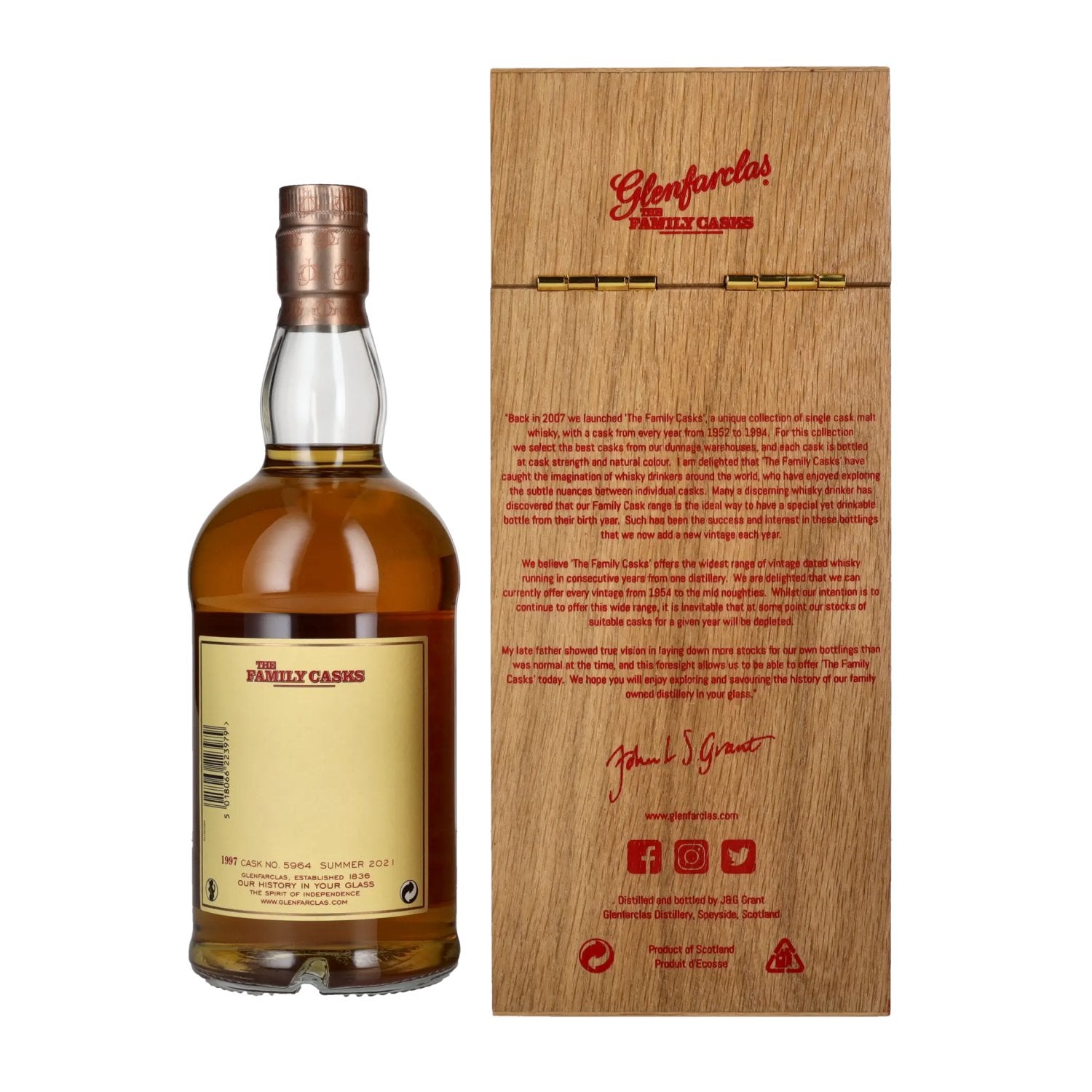 Glenfarclas THE FAMILY CASKS Single Cask SUMMER 2021 4th Fill Butt 1997 58,9% Vol. 0,7l in wooden box