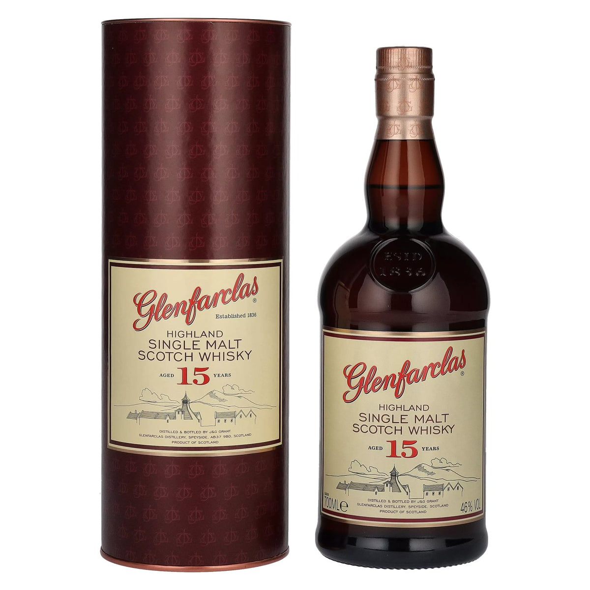 Glenfarclas 15 Years Old Highland Single Malt Scotch Whisky 46% Vol. 0,7l en boîte cadeau