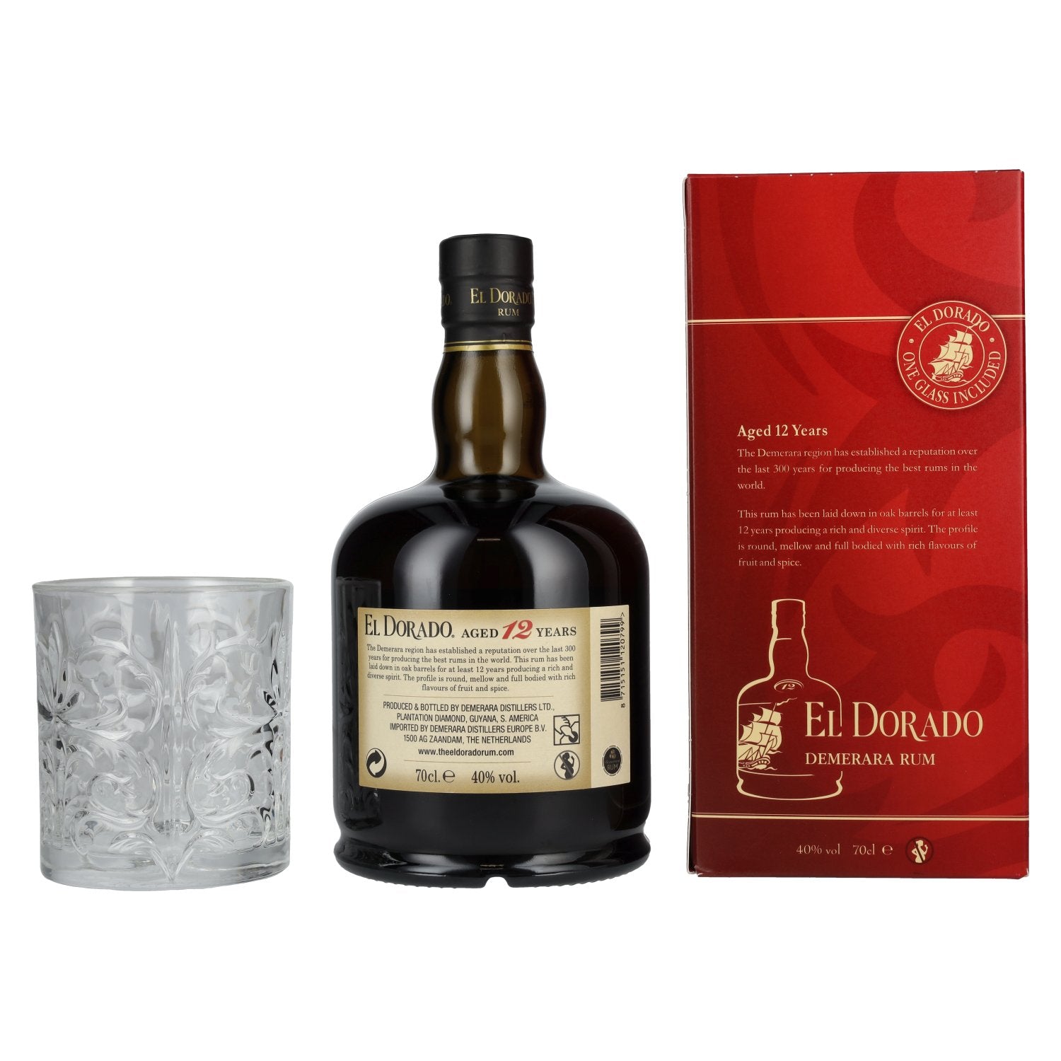 El Dorado 12 Years Old Finest Demerara Rum 40% Vol. 0,7l en boîte cadeau avec tumbler