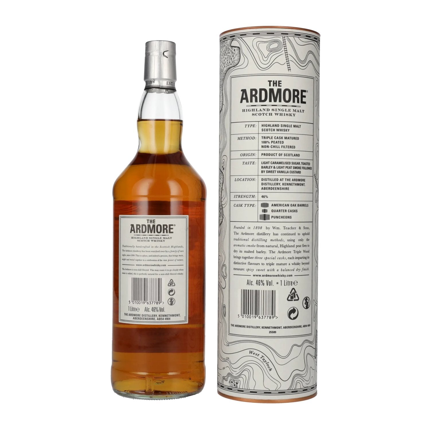 The Ardmore TRIPLE WOOD Peated Highland Single Malt 46% Vol. 1l in gift box