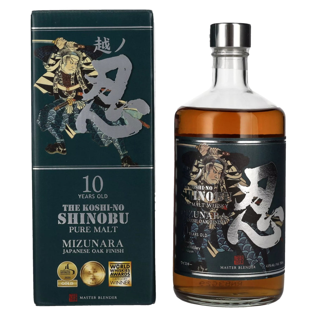 The Shinobu Pure Malt 10 Years Old Whisky MIZUNARA Japanese Oak Finish 43% Vol. 0,7l en coffret cadeau