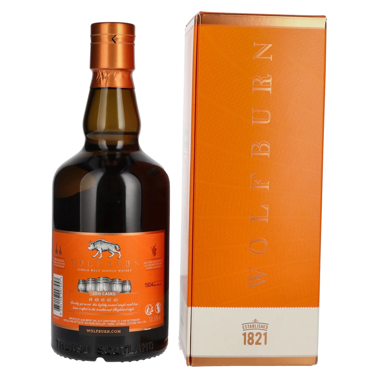 Wolfburn VIBRANT STILLS 8 Years Old Specially Selected First-Fill Bourbon Barrels 50% Vol. 0,7l en boîte cadeau