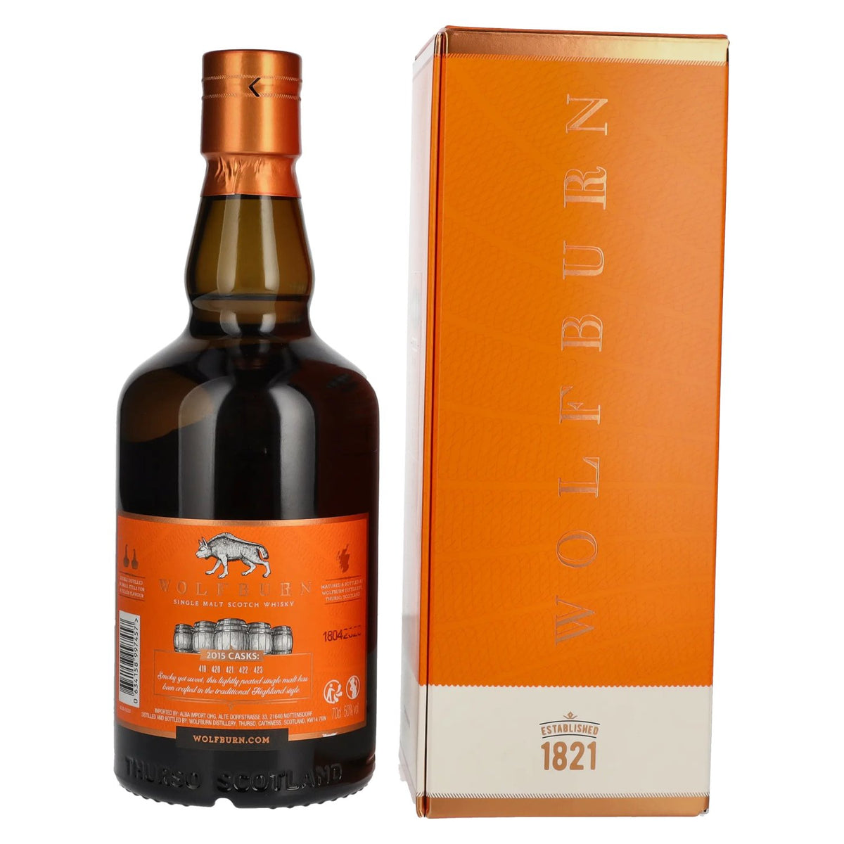 Wolfburn VIBRANT STILLS 8 Years Old Specially Selected First-Fill Bourbon Barrels 50% Vol. 0,7l en boîte cadeau