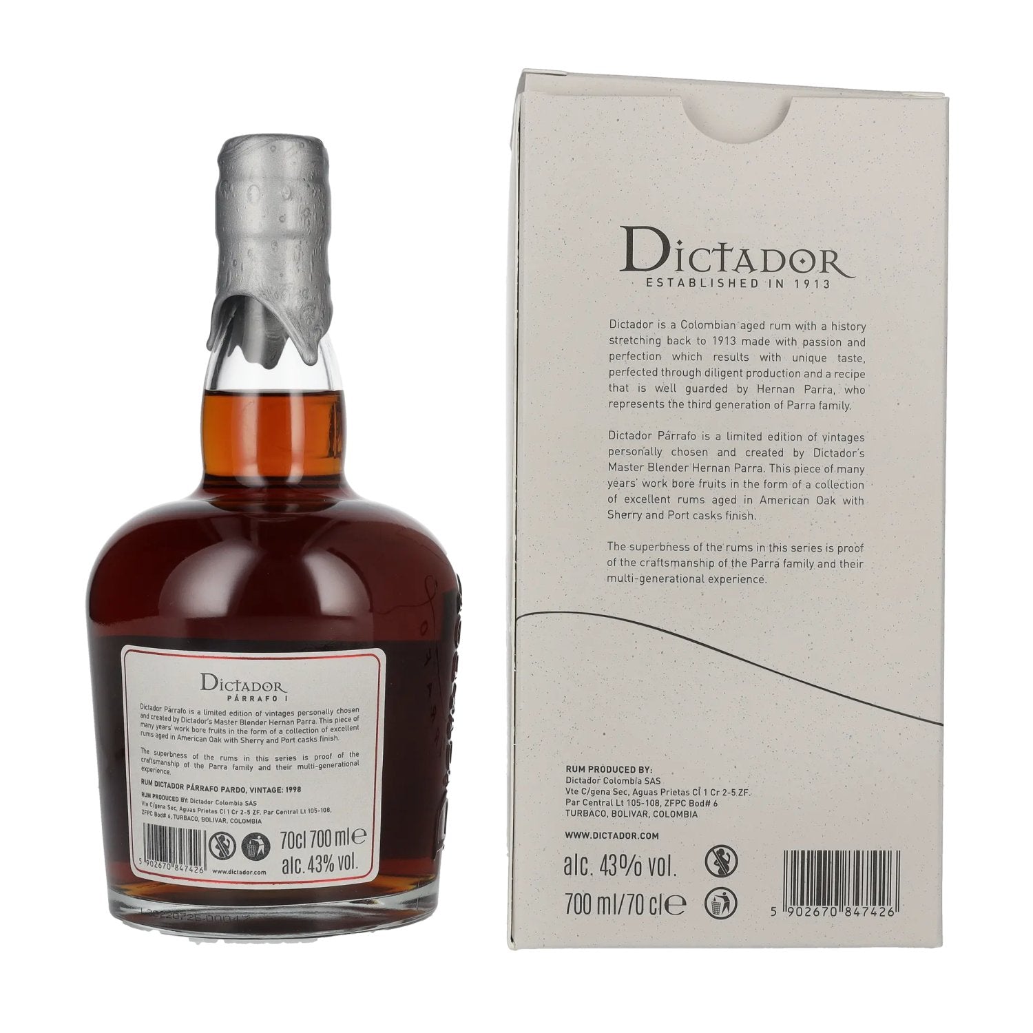 Dictador PÁRRAFO I 24 Years Old PARDO Vintage 1998 43% Vol. 0,7l in Geschenkbox