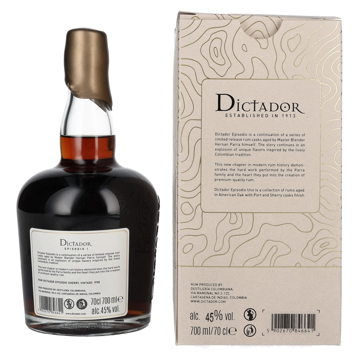 Dictador EPISODIO I 23 Years Old SHERRY CASK Rum 1998 45% Vol. 0,7l en boîte cadeau