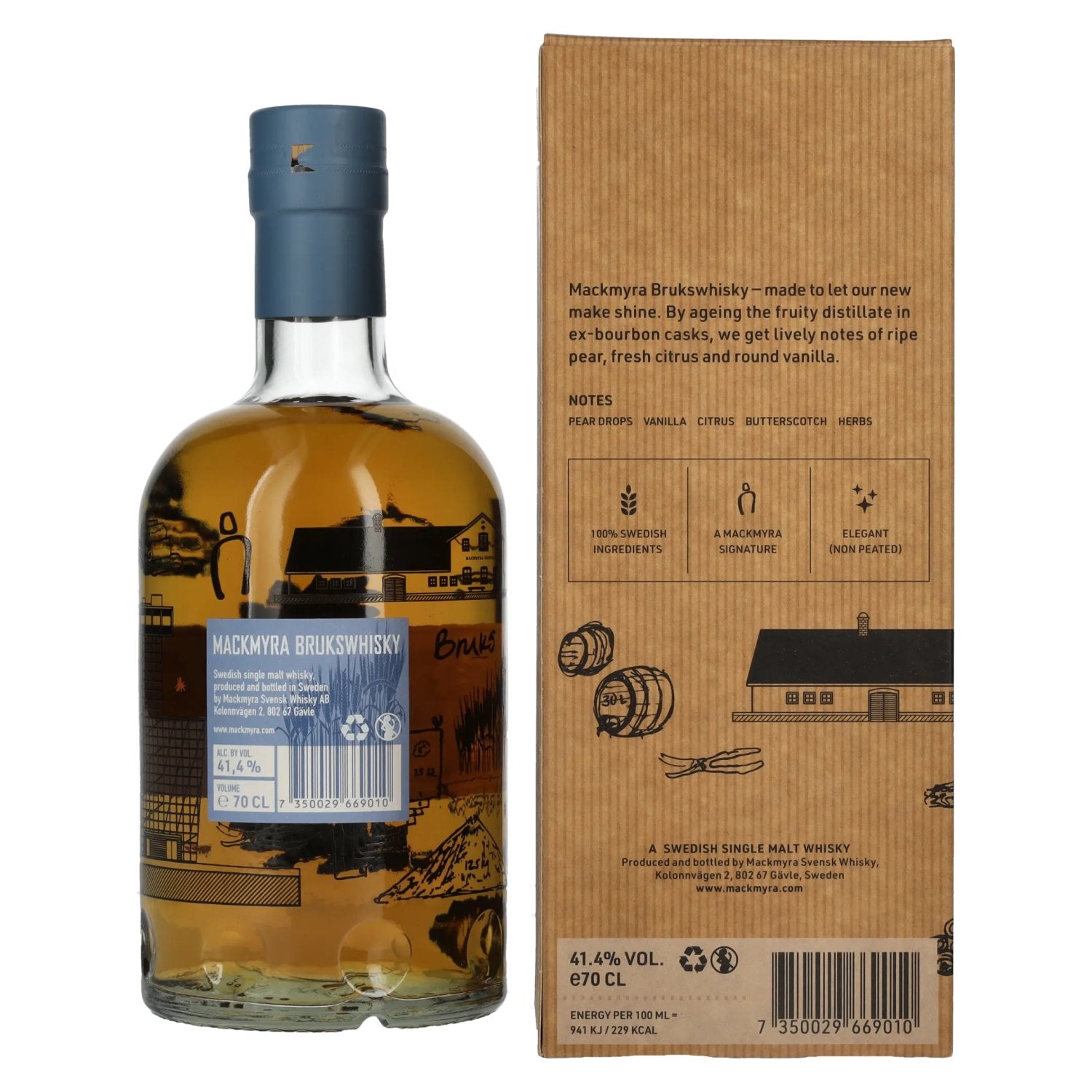 Mackmyra BRUKSWHISKY Swedish Single Malt Whisky 41,4% Vol. 0,7l in Geschenkbox