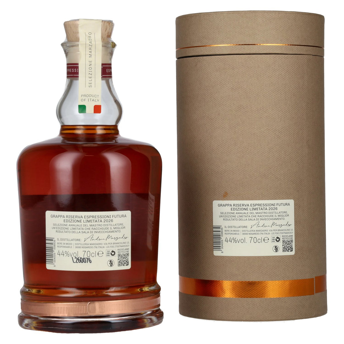 Marzadro ESPRESSIONI FUTURA Grappa 2026 44% ABV 0.7l in a gift box