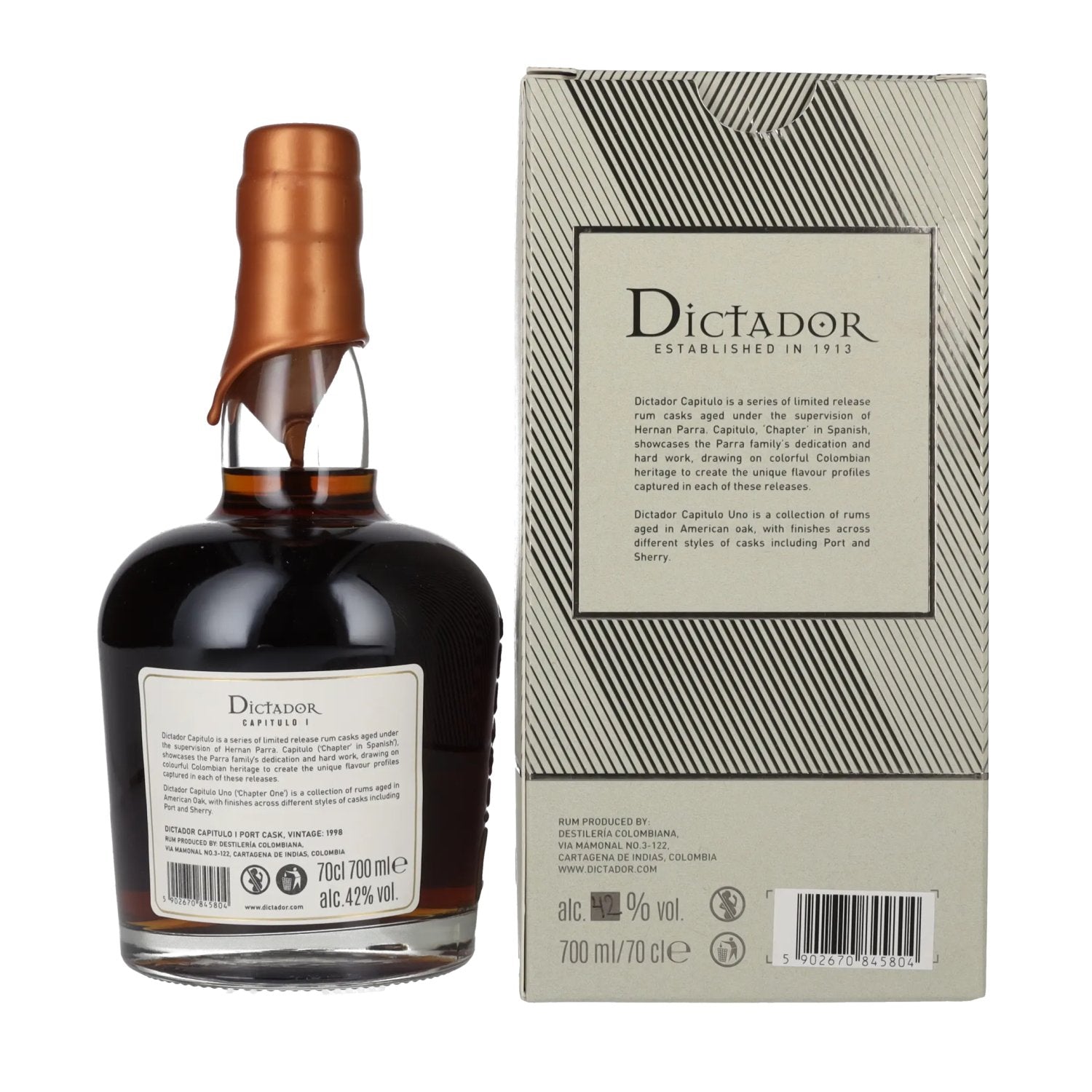 Dictador CAPITULO I 22 Years Old Port Cask Colombian Aged Rum 1998 42% Vol. 0,7l en coffret cadeau