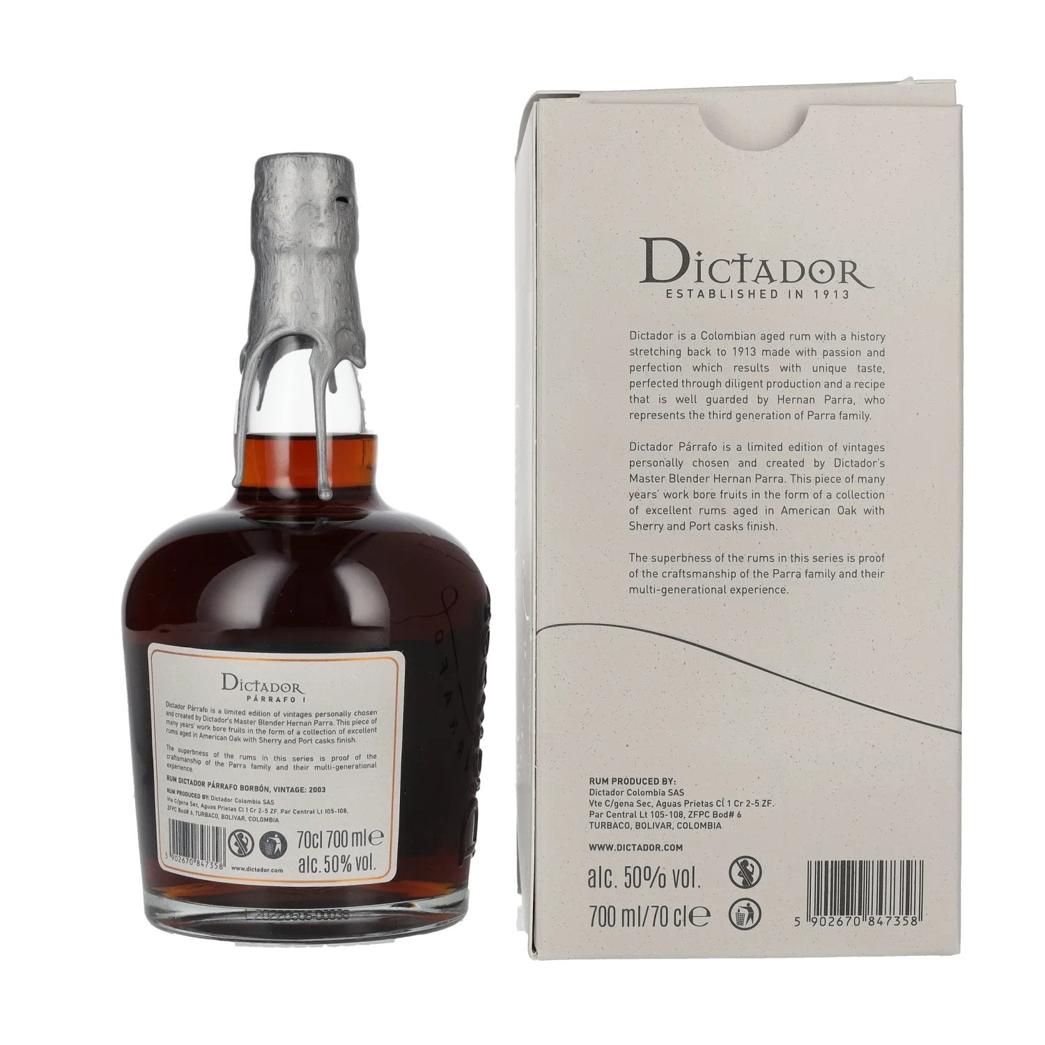 Dictador PÁRRAFO I 19 Years Old BORBÓN Vintage 2003 50% Vol. 0,7l in Geschenkbox