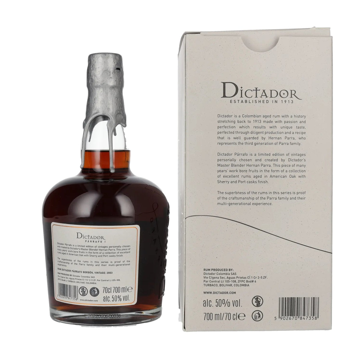 Dictador PÁRRAFO I 19 Years Old BORBÓN Vintage 2003 50% Vol. 0,7l in Geschenkbox