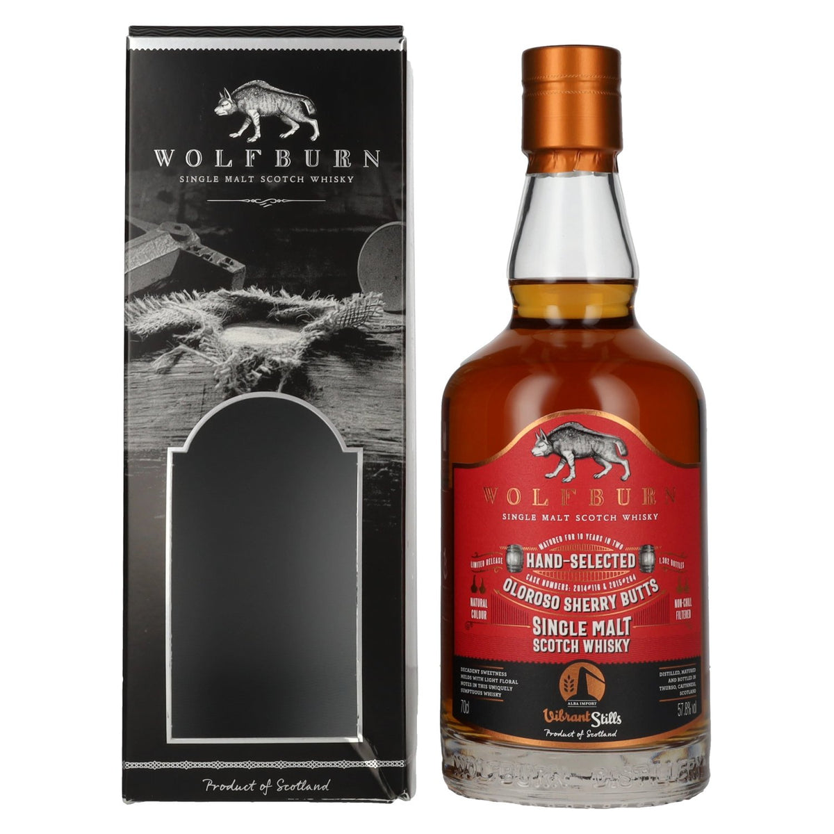 Wolfburn VIBRANT STILLS 10 Years Old Oloroso Sherry Butts 57,8% Vol. 0,7l en boîte cadeau