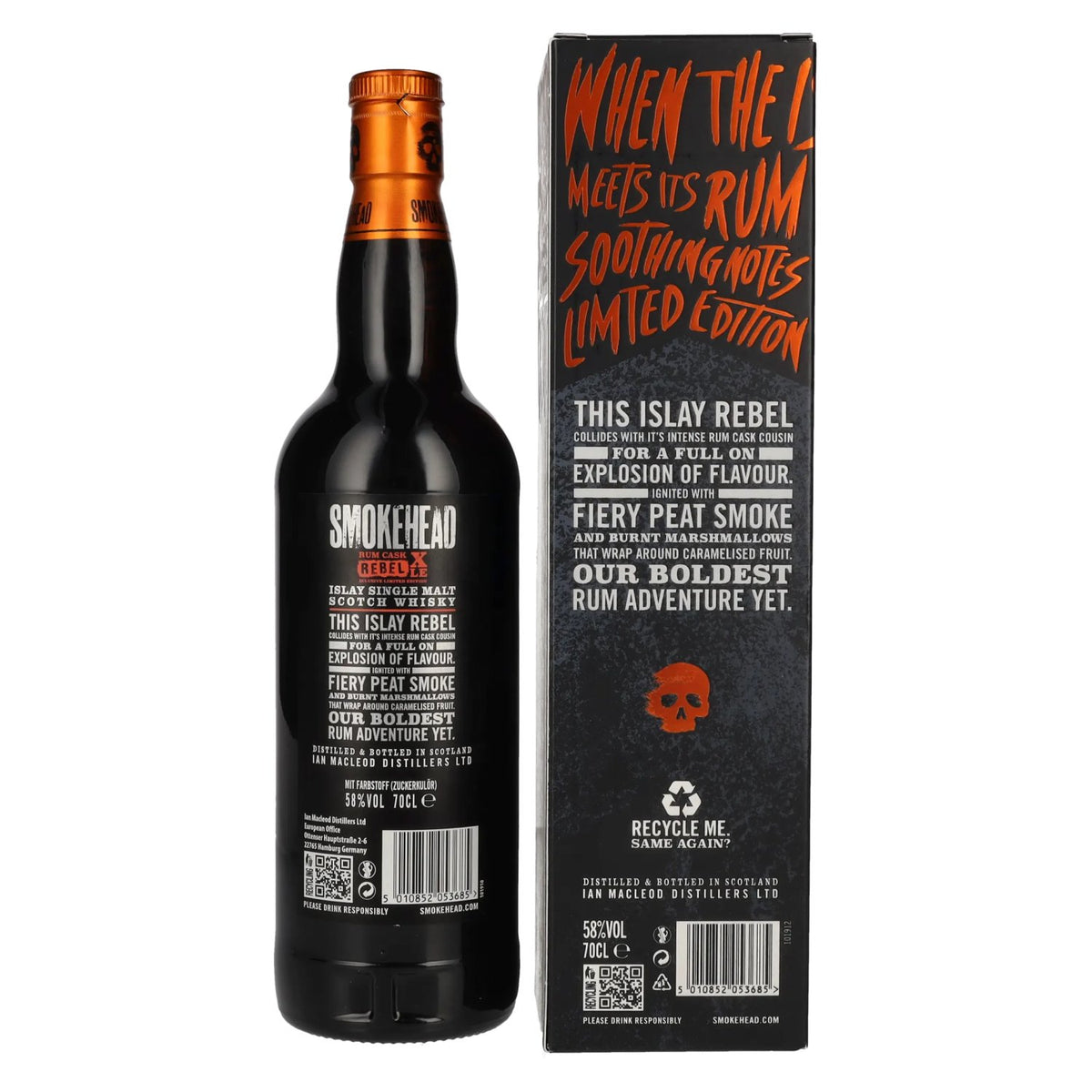 Smokehead RUM REBEL Rum Cask XLE Islay Single Malt Xclusive Limited Edition 58% Vol. 0,7l in gift box