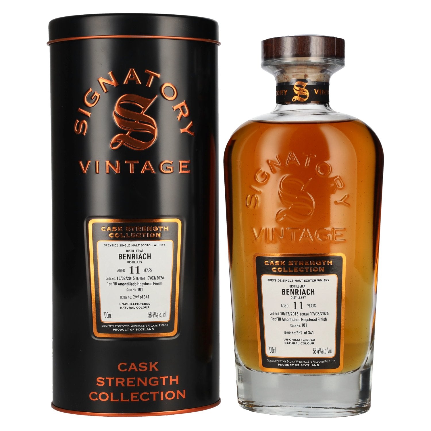 Signatory Vintage BENRIACH 11 Years Old 1st Fill Amontillado Cask Cask Strength #101 2015 58,4% Vol. 0,7l in Tinbox