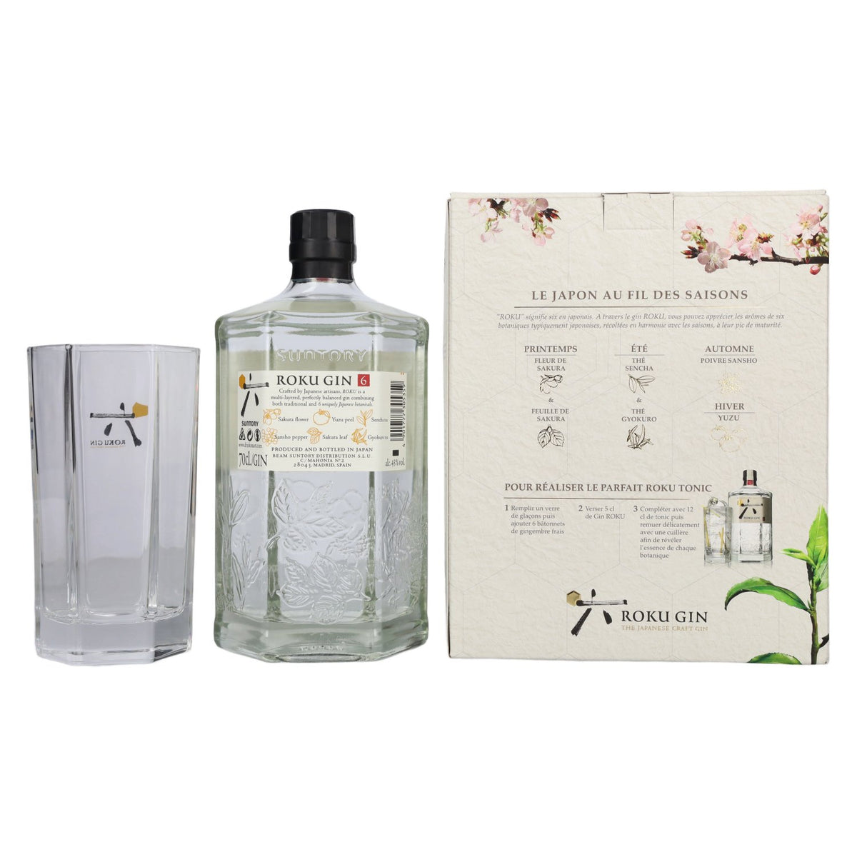Roku Gin The Japanese Craft Gin 43% Vol. 0.7l in gift box with glass