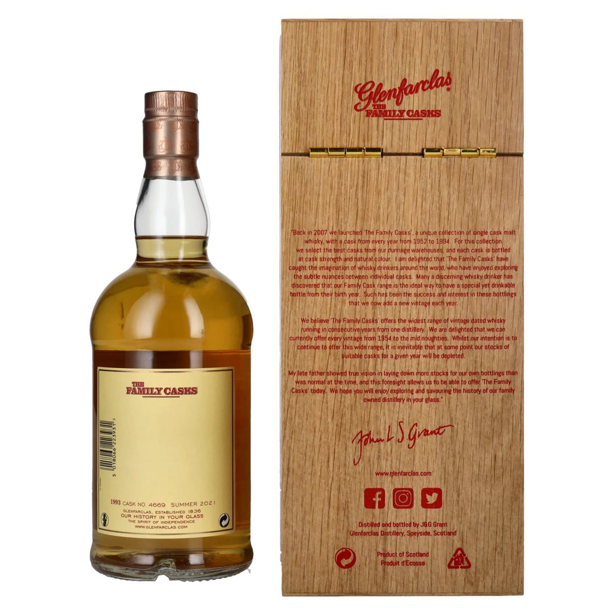 Glenfarclas THE FAMILY CASKS Single Cask SUMMER 2021 4th Fill Butt 1993 57,6% vol. 0,7l en caisse bois
