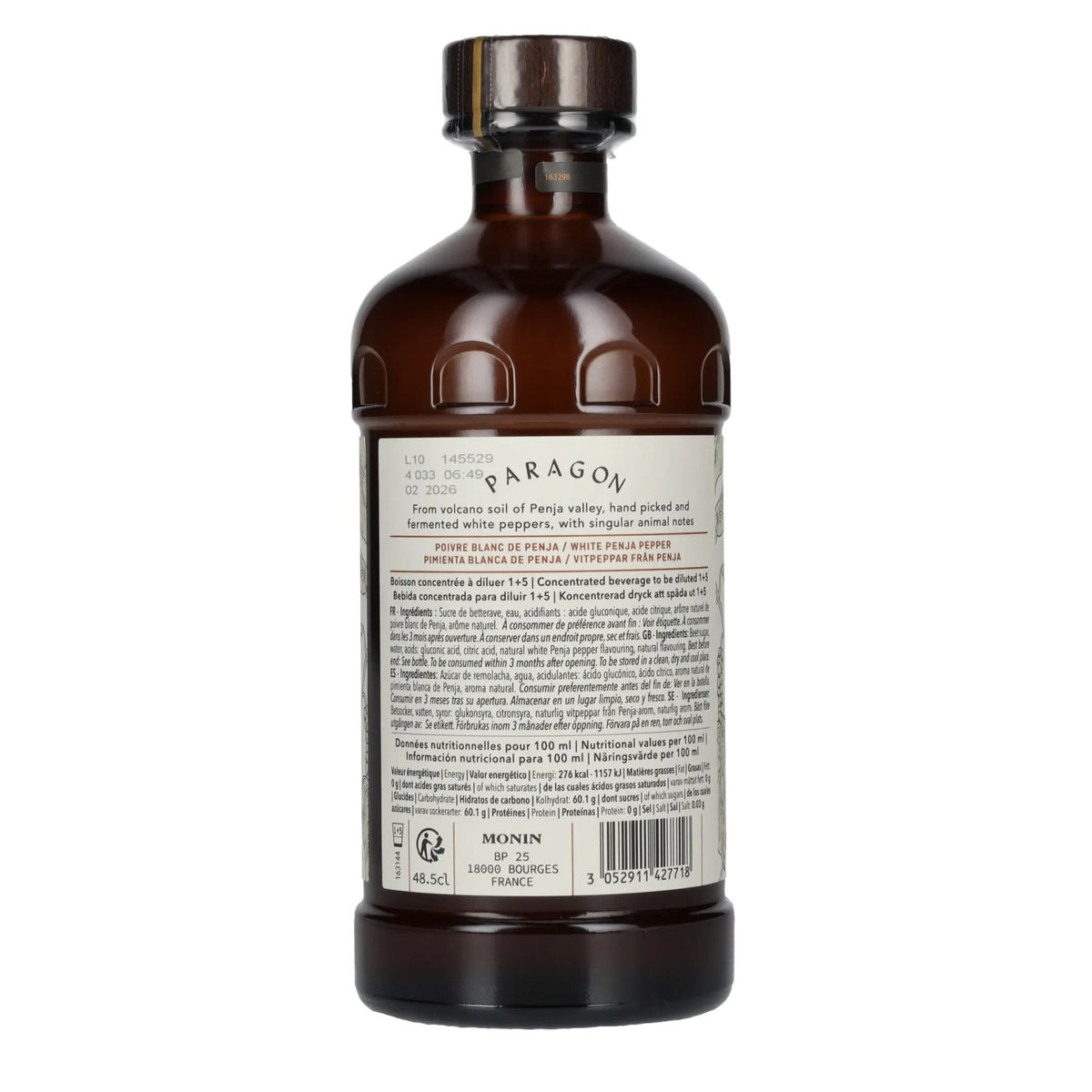 Monin Paragon WHITE PENJA PEPPER Single Botanic Cordial Pepper Collection 0,485l