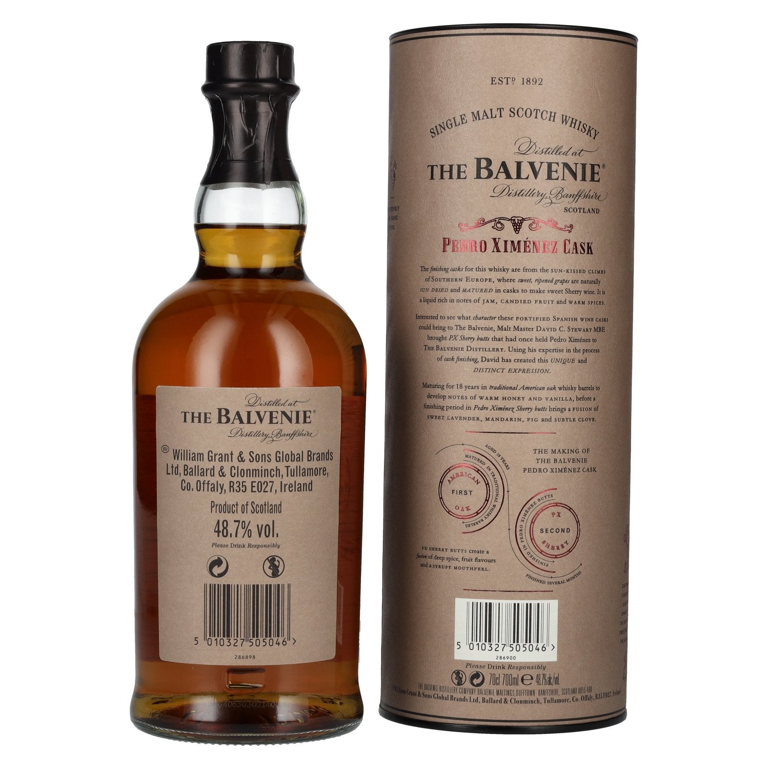 The Balvenie 18 Years Old Pedro Ximénez Cask 48,7% Vol. 0,7l en boîte cadeau