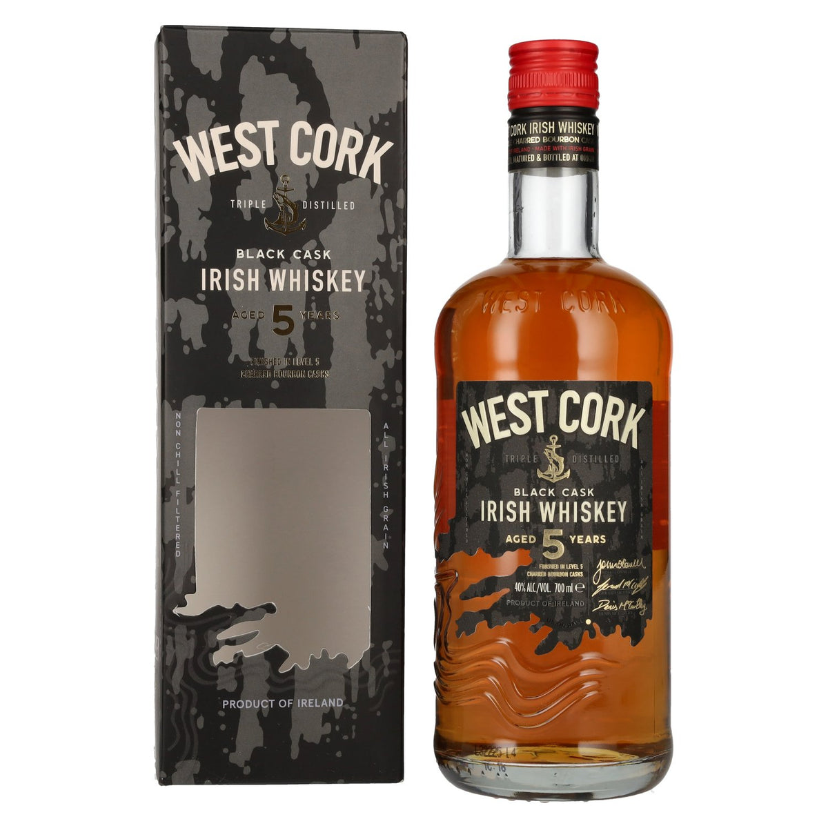 West Cork 5 Years Old Irish Whiskey BLACK CASK Finish 40% Vol. 0,7l dans une boîte cadeau