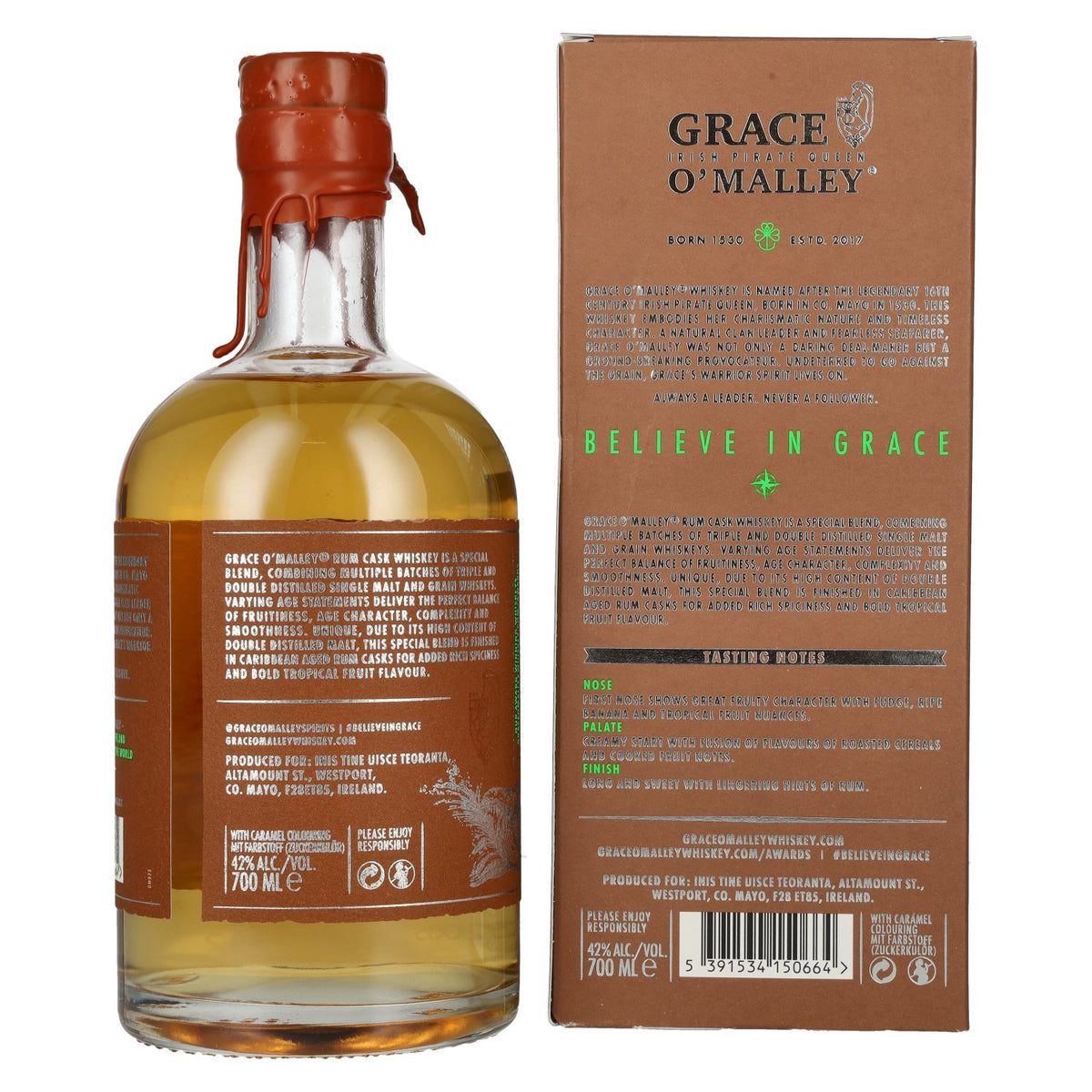 Grace O' Malley Irish Pirate Queen Whiskey Rum Cask 42% Vol. 0,7l in Geschenkbox