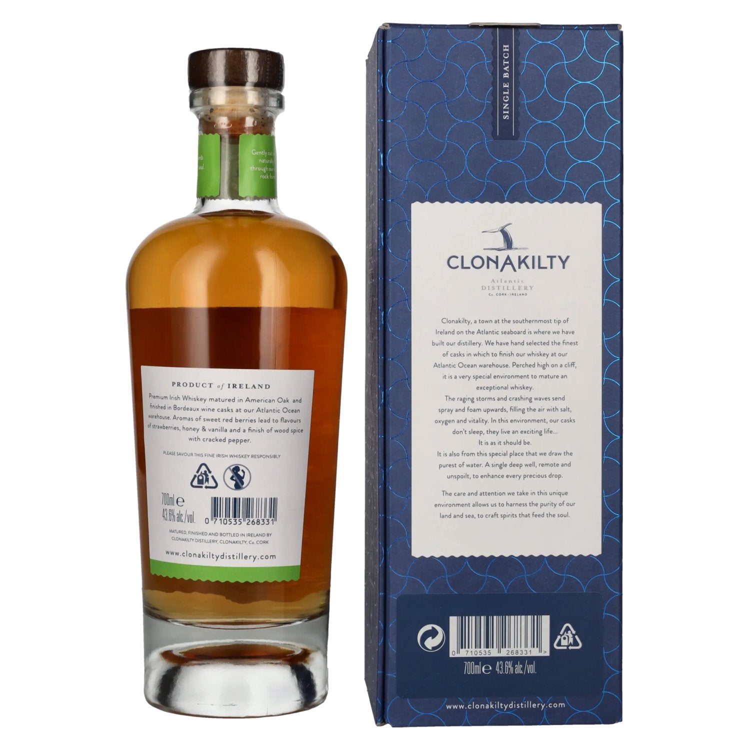 Clonakilty Irish Whiskey Single Grain Bordeaux Cask CASK FINISH SERIES 43,6% Vol. 0,7l en coffret cadeau