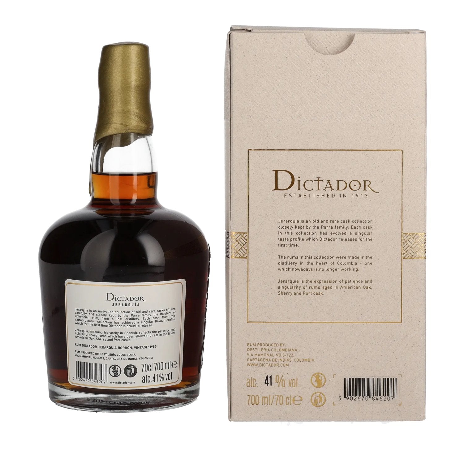 Dictador JERARQUÍA 40 Years Old BORBÓN Rum 1980 41% Vol. 0,7l in Geschenkbox