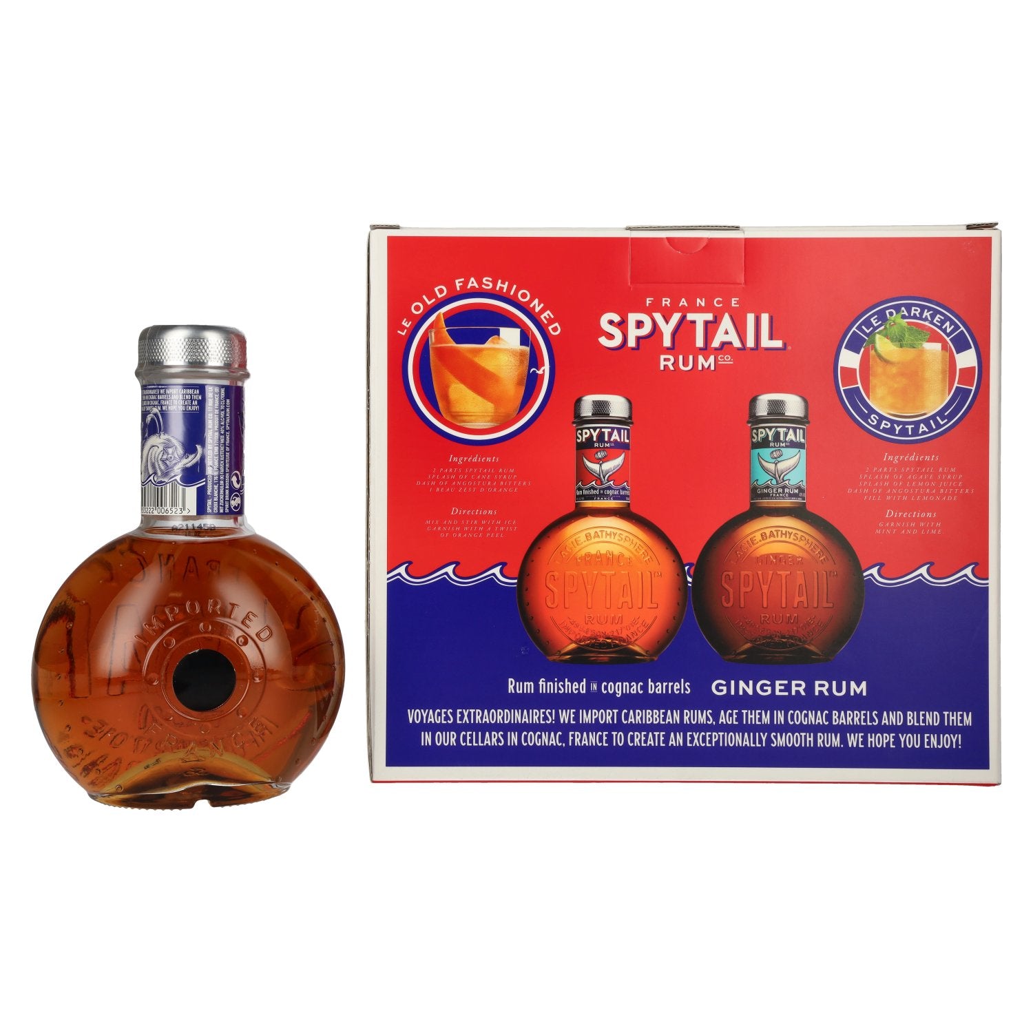 Spytail Cognac Barrels Spirit Drink 40% Vol. 0,7l in Geschenkbox mit 2 Gläsern