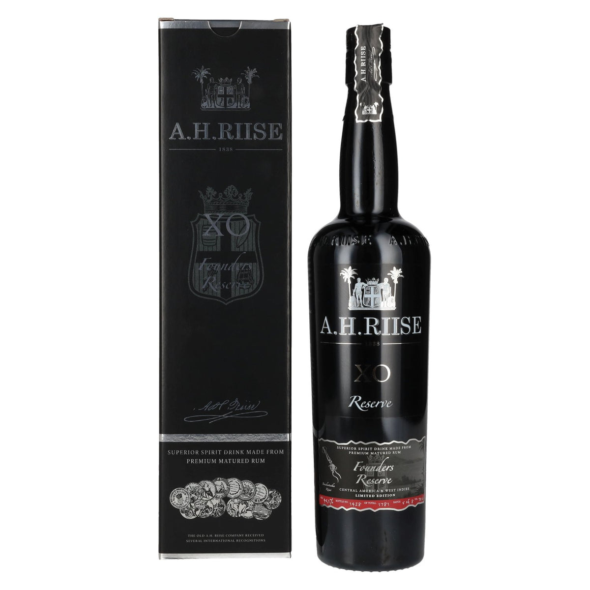 A.H. Riise X.O. FOUNDERS RESERVE Superior Spirit Drink #4 45.1% ABV 0.7 litres in a gift box