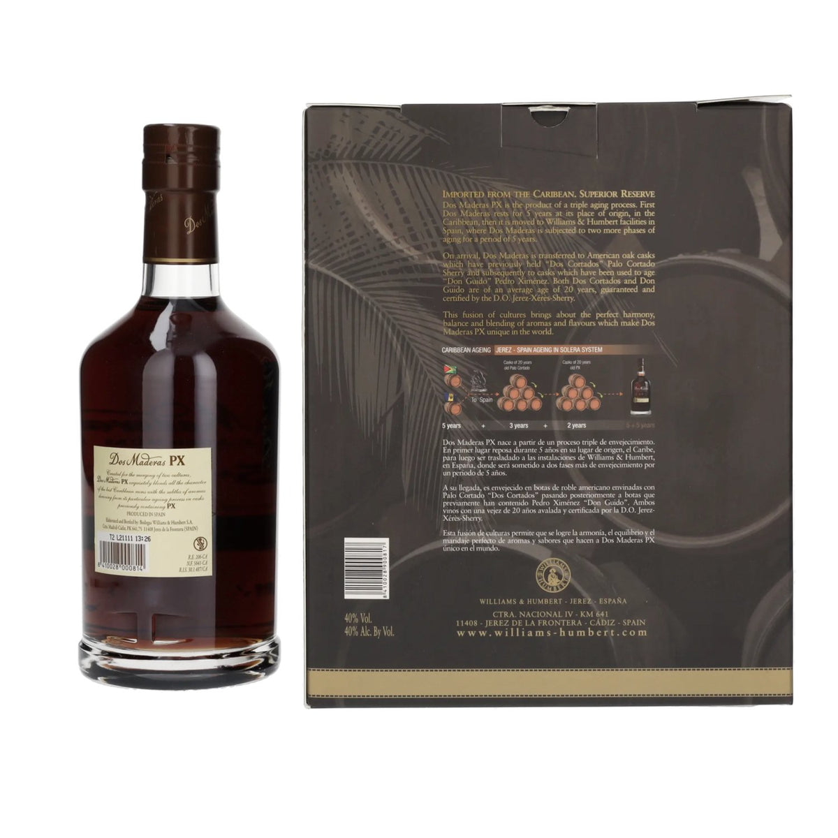 Dos Maderas PX 5+5 Years Old Triple Aged Spirit Drink 40% Vol. 0,7l en coffret cadeau avec 2 verres