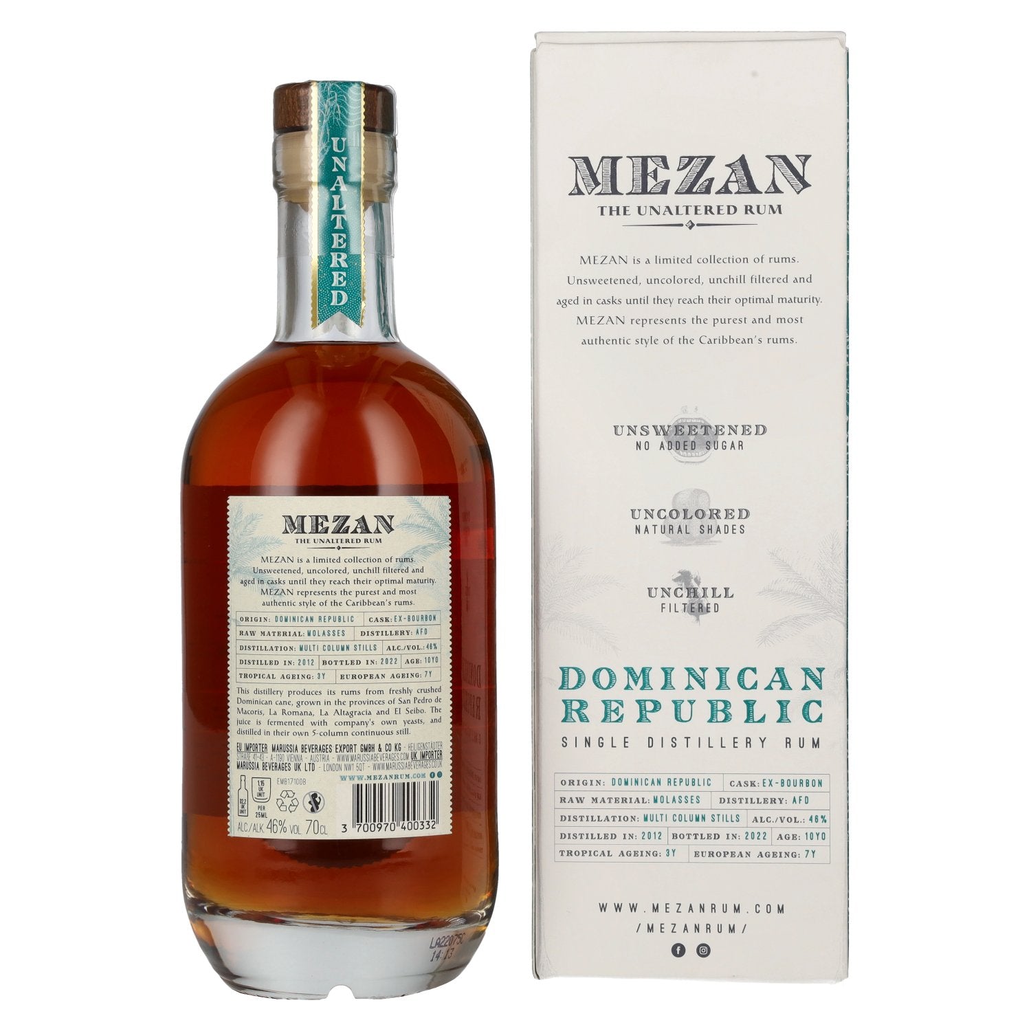 Mezan The Unaltered Rum Dominican Republic 2012 46% Vol. 0,7l en boîte cadeau