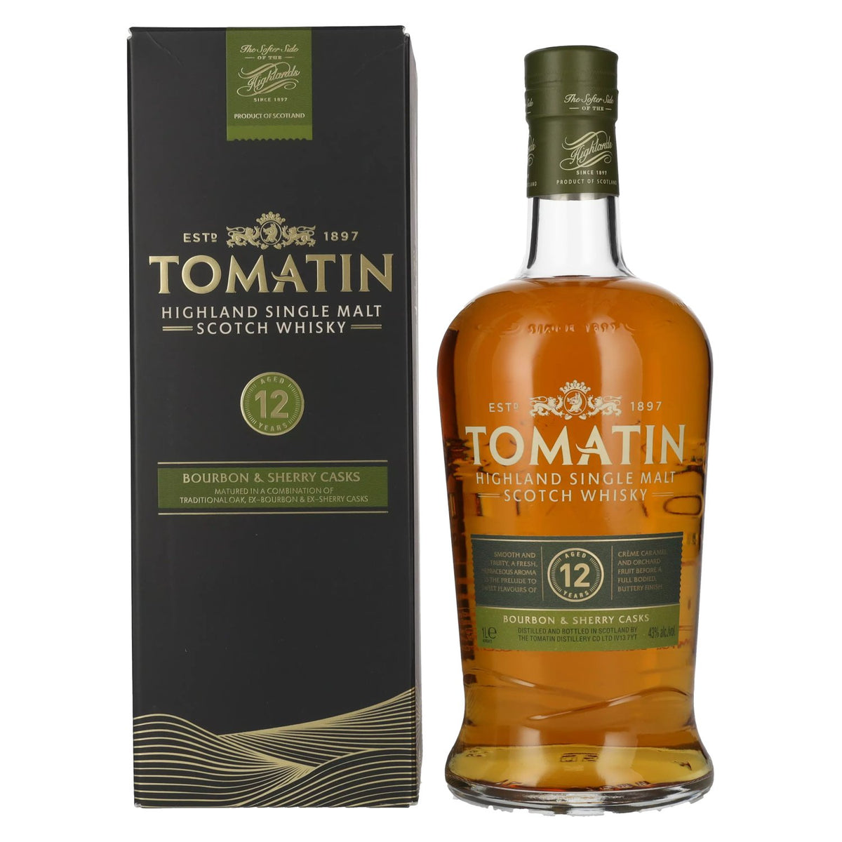 Tomatin 12 Years Old BOURBON &amp; SHERRY CASKS 43% Vol. 1l in gift box