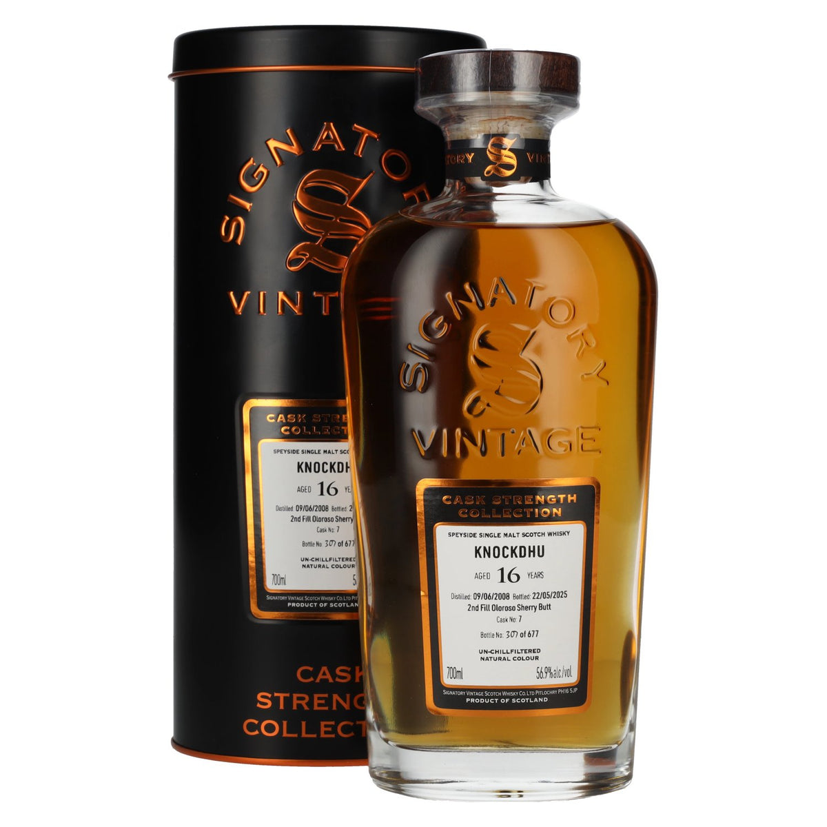 Signatory Vintage KNOCKDHU 16 Years Old 2nd Fill Oloroso Butt Cask Strength #7 2008 56,9% Vol. 0,7l en Tinbox