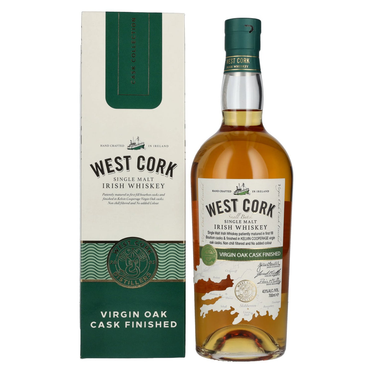 West Cork Single Malt Irish Whiskey VIRGIN OAK CASK FINISHED 43% Vol. 0,7l in gift box