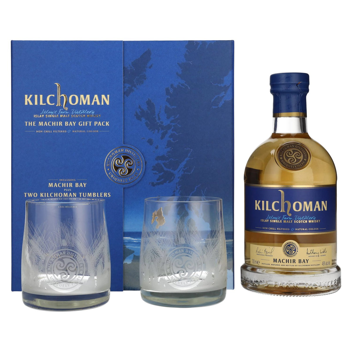 Kilchoman THE MACHIR BAY GIFT PACK 46% vol. 0,7l en boîte cadeau avec 2 verres
