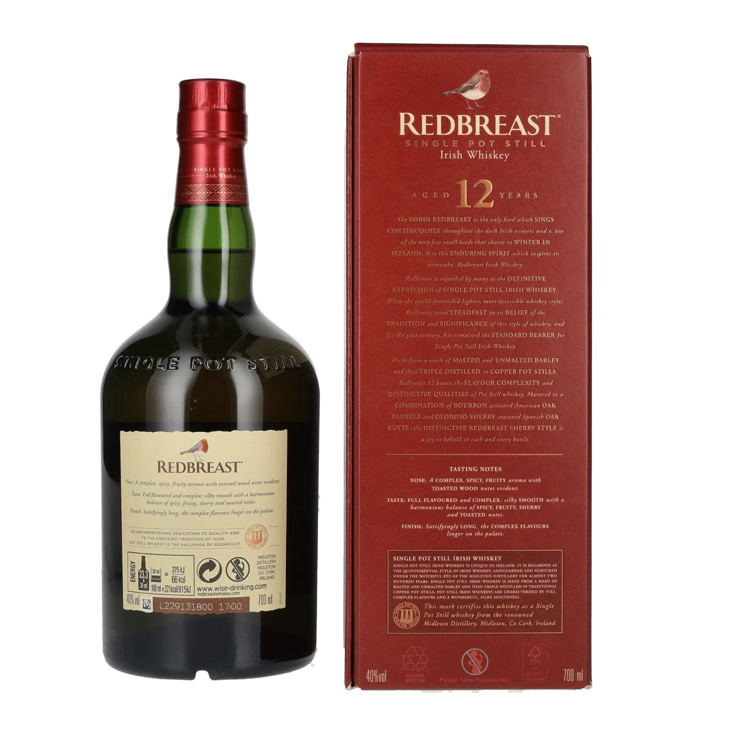 Redbreast 12 Years Old Single Pot Still Irish Whiskey 40% Vol. 0,7l in Geschenkbox