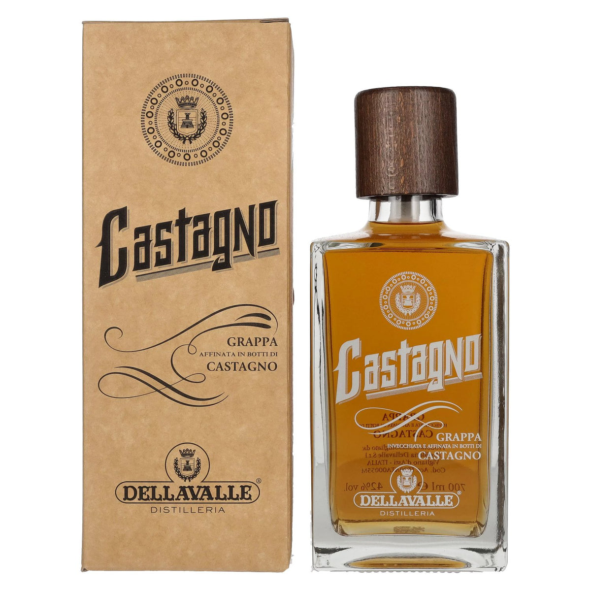 Dellavalle Grappa Affinata in botti di CASTAGNO 42% Vol. 0,7l in Geschenkbox