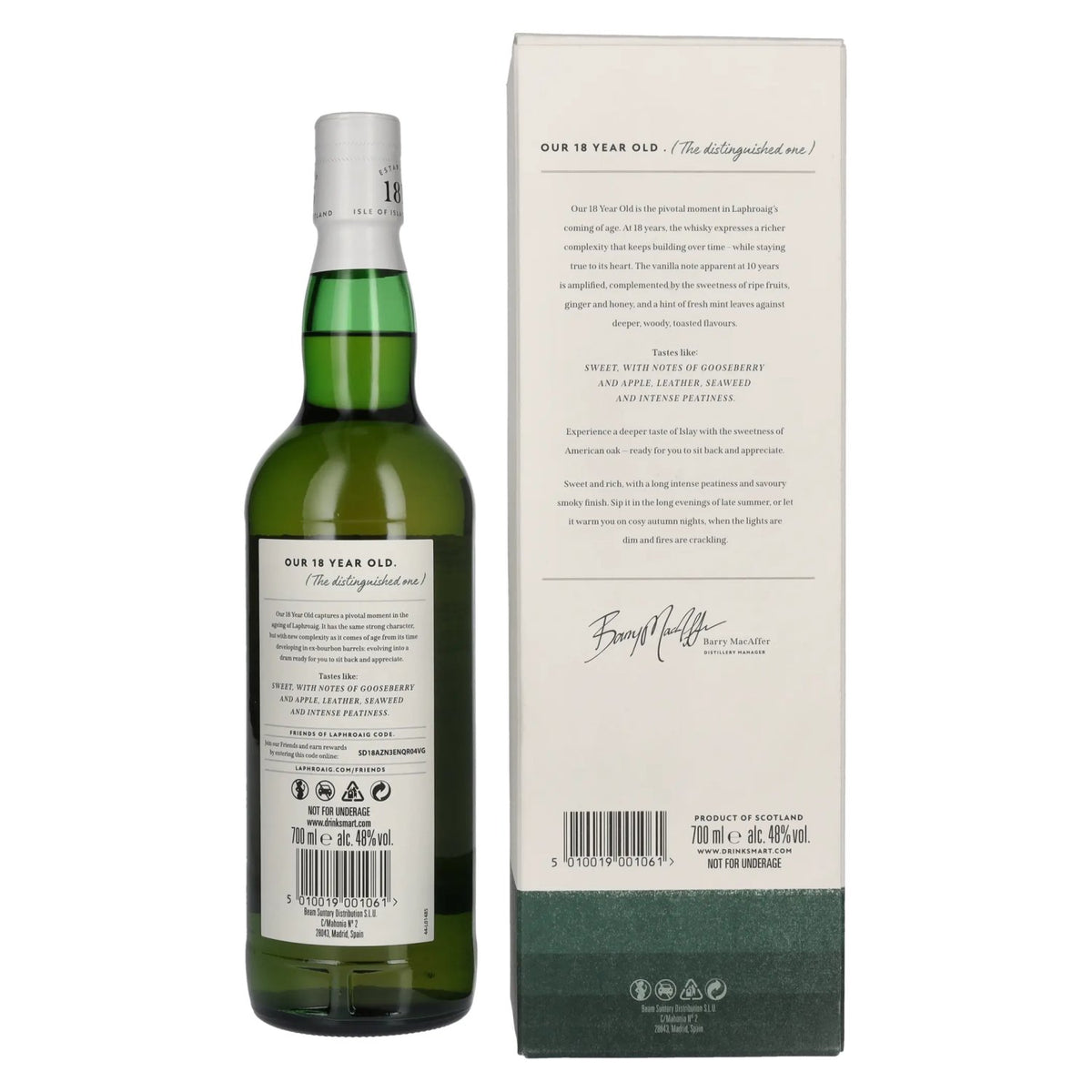 Laphroaig 18 Years Old Islay Single Malt Scotch Whisky 48% Vol. 0,7l in Geschenkbox
