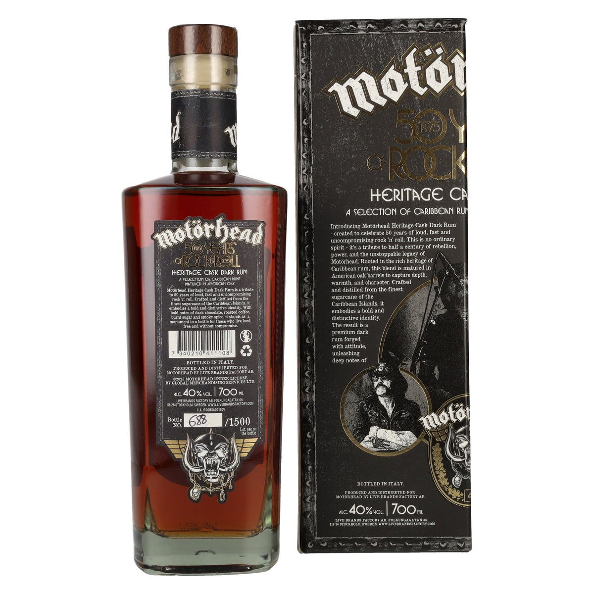 Motörhead 50 Years of Rock &amp; Roll Heritage Cask Dark Rum 40% Vol. 0,7l en boîte cadeau
