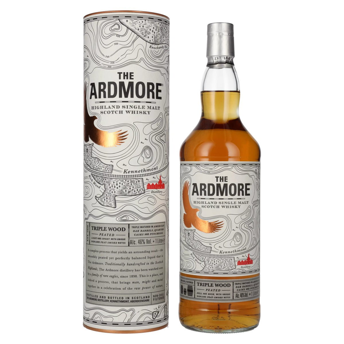 The Ardmore TRIPLE WOOD Peated Highland Single Malt 46% Vol. 1l en boîte cadeau