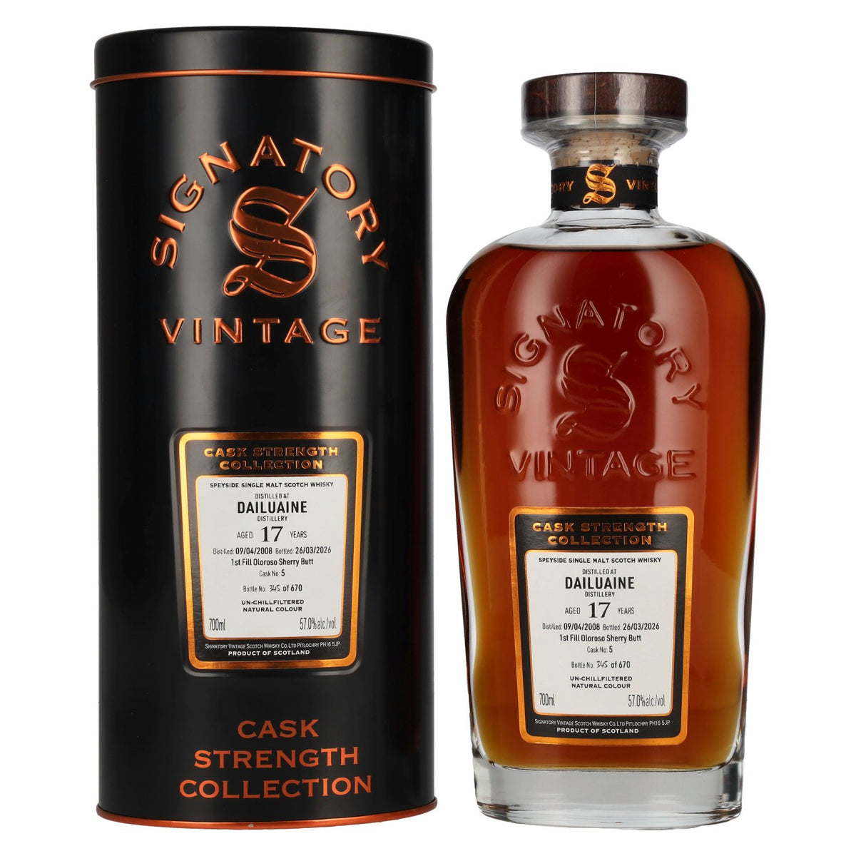 Signatory Vintage Dailuaine 17 Years Old 1st Fill Oloroso Cask Strength #5 2008 57% vol. 0.7 l in a tin box