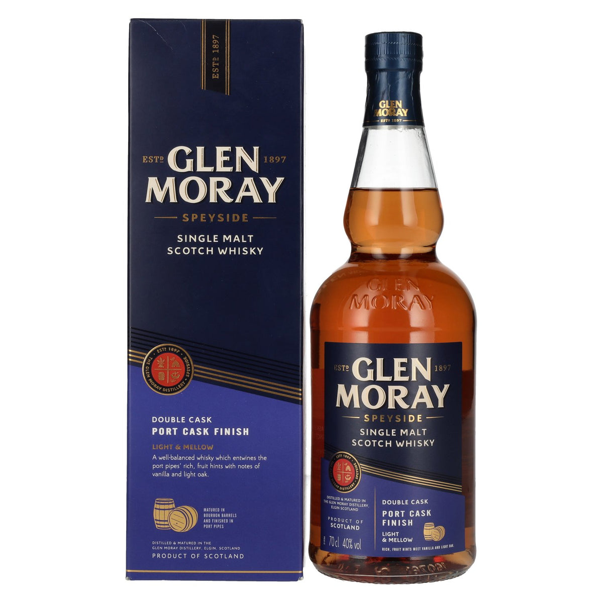 Glen Moray Elgin Classic Port Cask Finish Small Batch Release 40% vol. 0,7l en boîte cadeau