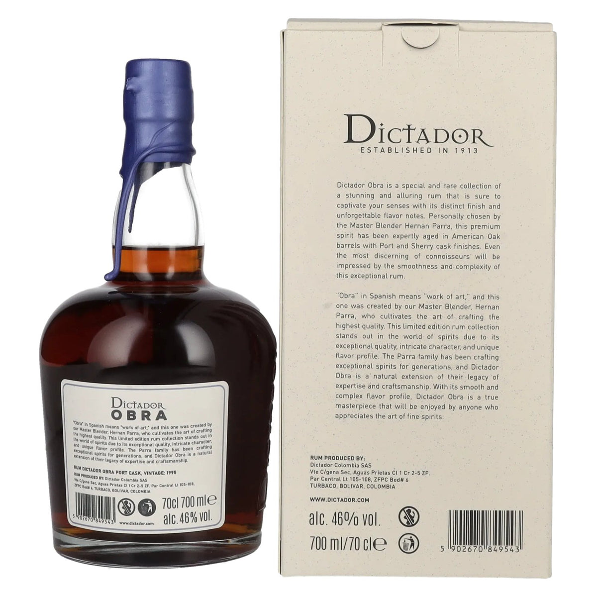 Dictador OBRA VINTAGE 28 Years Old PORT CASK Rum 1995 46% Vol. 0,7l in Geschenkbox