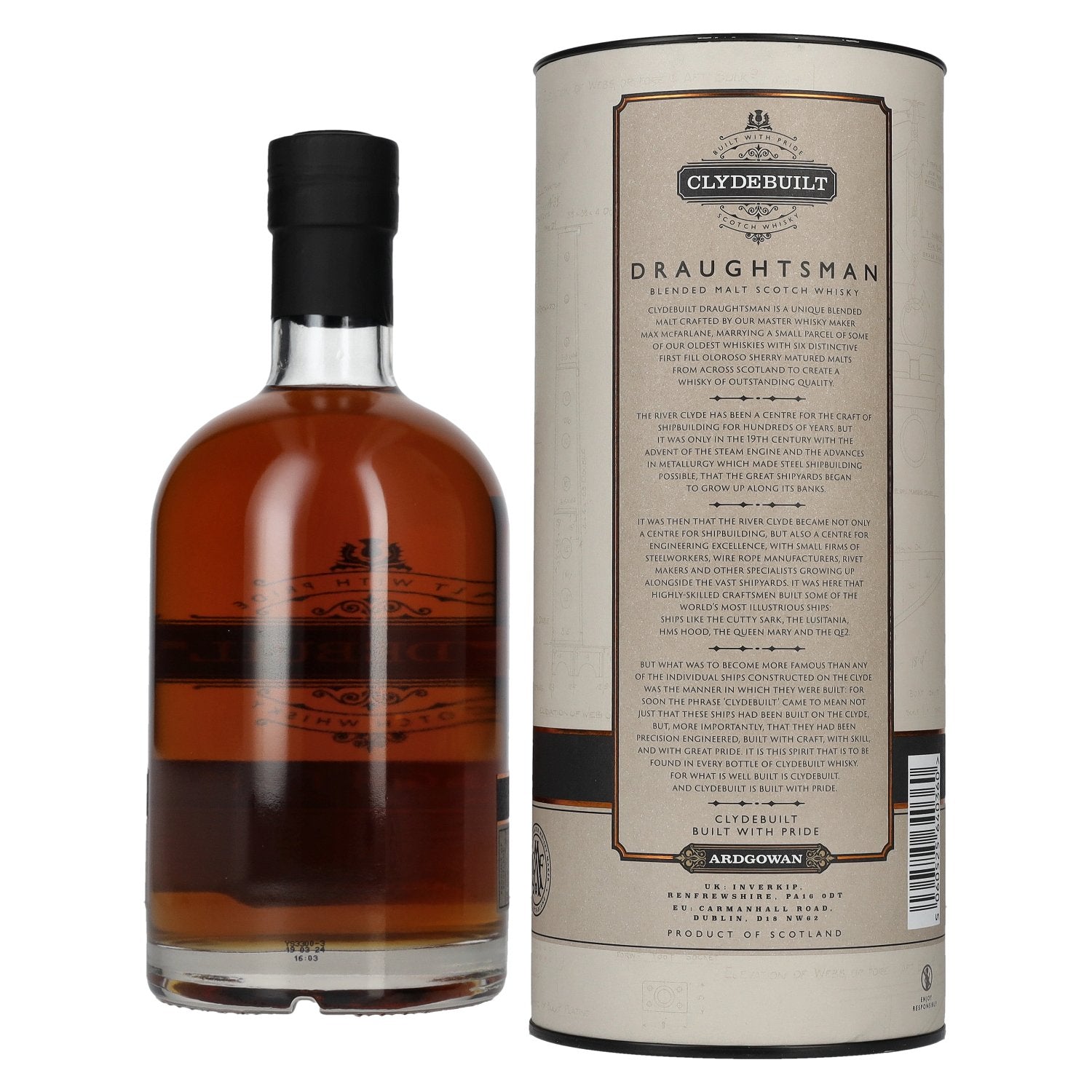 Ardgowan Clydebuilt DRAUGHTSMAN Blendend Malt Scotch Whisky 46% Vol. 0,7l en boîte cadeau