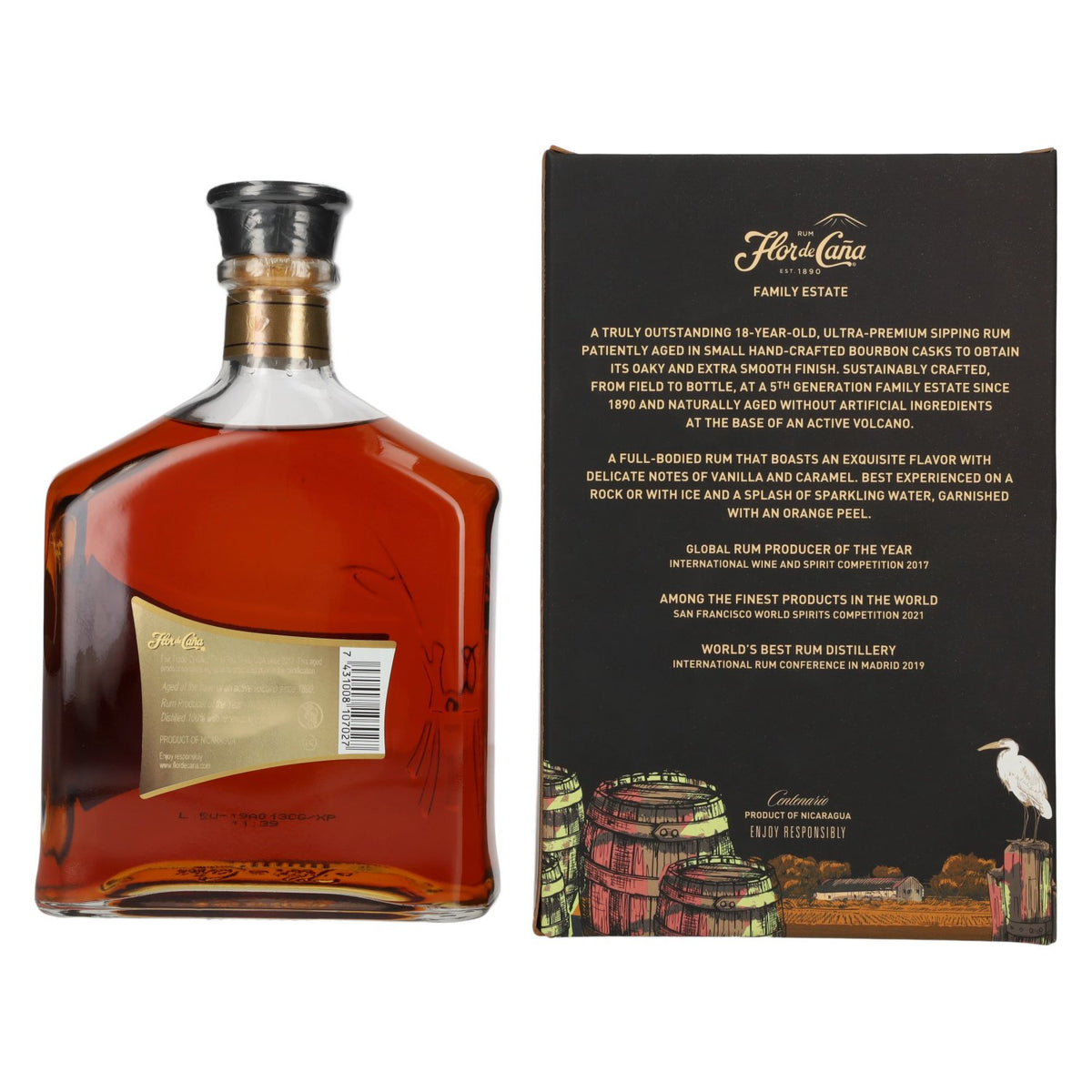 Flor de Caña 18 Years Old Family Estate 40% ABV 0.7l in a gift box