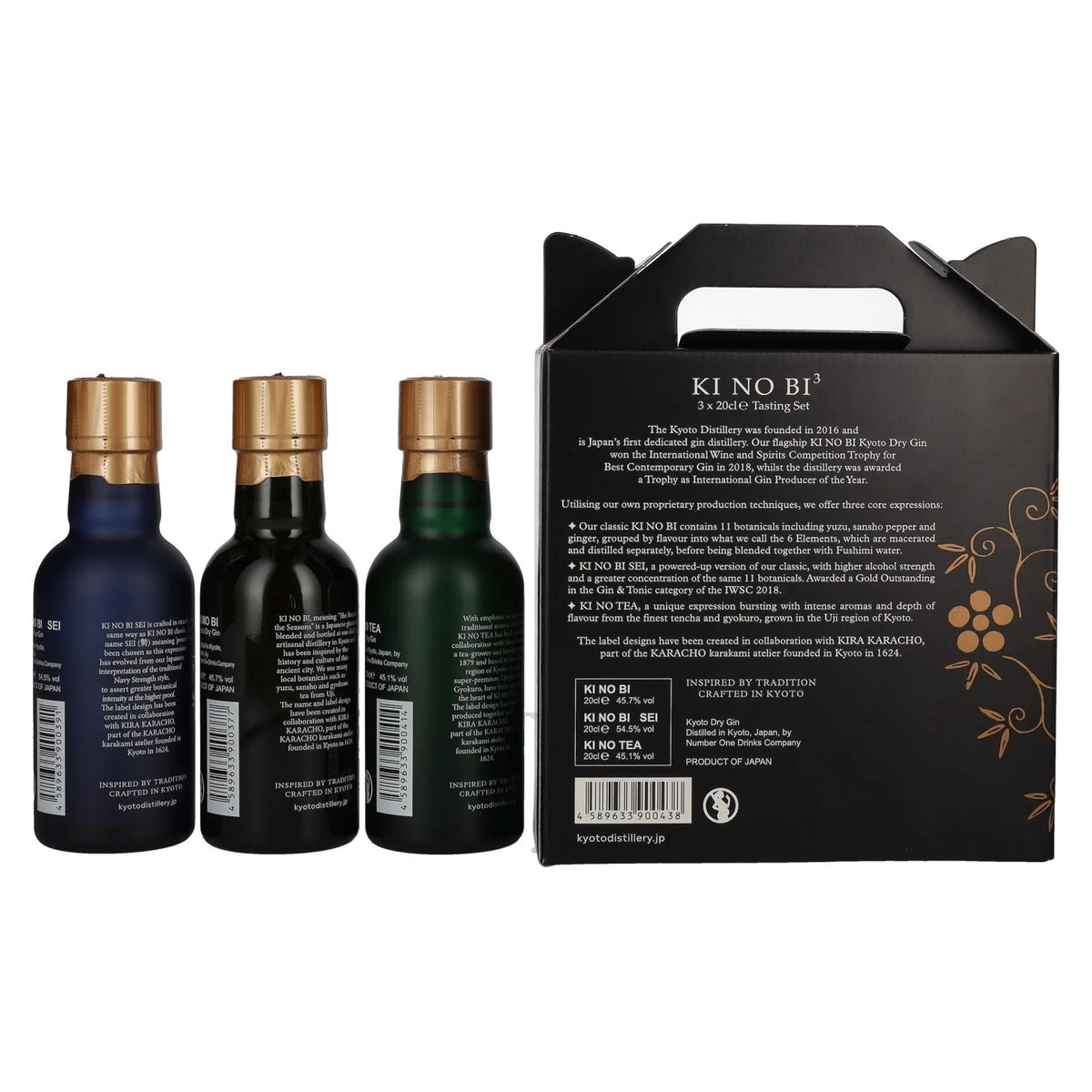 KI NO BI³ Kyoto Dry Gin Set 48,4% vol. 3x0,2l en boîte cadeau