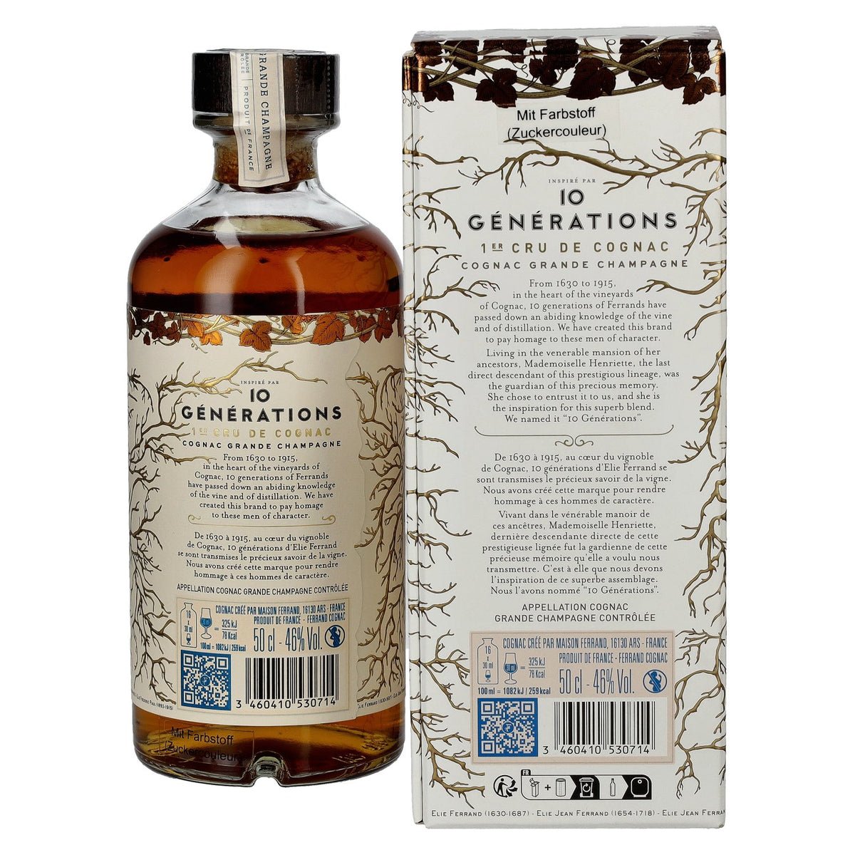 Cognac Ferrand 10 GÉNÉRATIONS 1er Cru de Cognac Grande Champagne 46% Vol. 0,5l in Geschenkbox